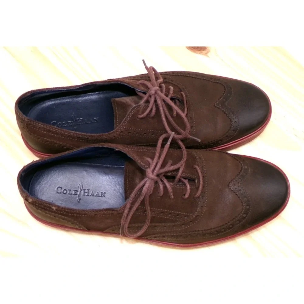 Cole Haan Bergen Wingtip Shoes Mens‎ 12 M Brown Oxford Red Sole Lace Up Leather